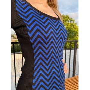 Blue Chevron Xhileration Long Sleeve Dress